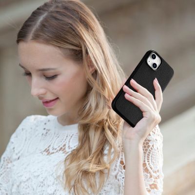 20. iCarer Litchi Premium Ledertasche iPhone 14 Plus Magnetische Ledertasche mit MagSafe Schwarz (WMI14220711-BK)