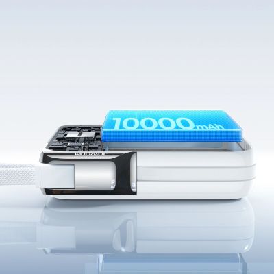 8. Joyroom JR-PBF27 Pro 10000mAh 30W Powerbank mit integriertem USB-C-Kabel und zusätzlichem bidirektionalem USB-C-auf Lightning Kabel – Weiß