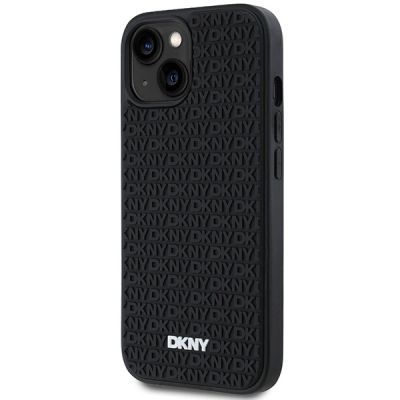 2. DKNY 3D Rubber Repeat Pattern Hülle für iPhone 15 Plus – Schwarz