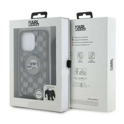 7. Karl Lagerfeld IML Crossbody Monogram Karl & Choupette Head MagSafe Hülle für iPhone 15 Pro – Schwarz