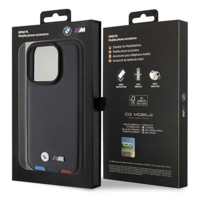 8. BMW BMHCP15L22PTDK iPhone 15 Pro 6,1" schwarz/schwarzer Lederstempel Tricolor