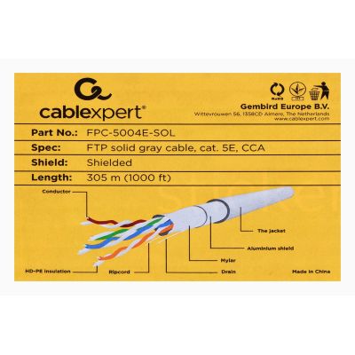 3. FTP-Kabel GEMBIRD FPC-5004E-SOL (F/UTP - F/UTP; FTP; 305 m; Kat. 5e; grau)