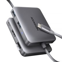 Axagon N HMC-5HL USB-5-Gbit/s-Hub, 2x USB-A, HDMI 4K/60 Hz, RJ-45 GLAN, PD 100 W, USB-C-Kabel, kabelgebunden, USB 3.2 Gen 1 (3.1 Gen 1) Type-C, Silber