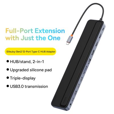10. Baseus EliteJoy Gen2 Universal 12-in-1 USB HUB mit 25cm USB-C Kabel, Notebookständer, USB-A / USB-C / DP / HDMI / SD / TF / RJ45 / 3,5mm Klinke / PD 100W Grau (WKSX030213)