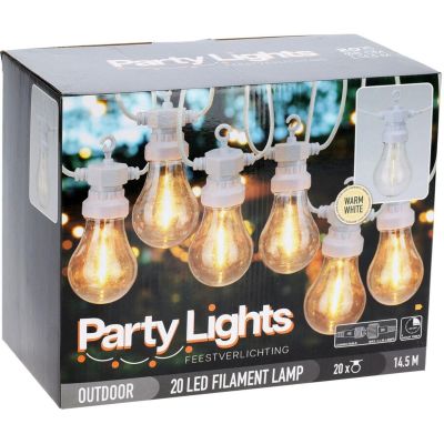 6. Gartengirlande Partybeleuchtung 20 LED A60 weißes Kabel