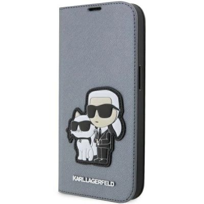 Karl Lagerfeld KLBKP14XSANKCPG iPhone 14 Pro Max 6,7" Bücherregal Silber/Silber Saffiano Karl & Choupette
