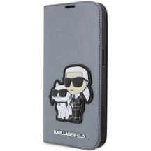 Karl Lagerfeld KLBKP14XSANKCPG iPhone 14 Pro Max 6,7" Bücherregal Silber/Silber Saffiano Karl & Choupette