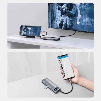 20. Baseus Metal Gleam Series multifunktionaler USB HUB 7in1 Typ C HDMI TF PD Kartenleser grau (WKWG020113)