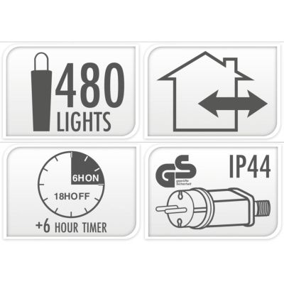 2. Weihnachtsbaumbeleuchtung, 480 LEDs, Lichterkette mit Zeitschaltuhr, mehrfarbig, Macarons