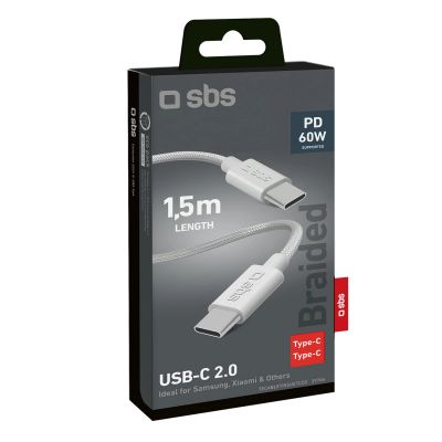 2. SBS TECABLETISSUETCCG USB-C – USB-C-Kabel 1,5 m 60 W geflochten – grau