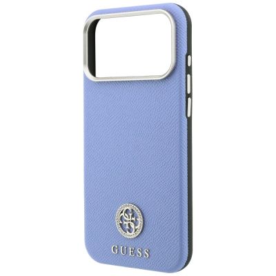 6. Guess MagSafe Hülle mit genarbtem, rundem Strass-Logo für iPhone 18 Pro Max / 17 Pro Max – Blau