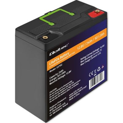 QOLTEC LIFEPO4 Lithium-Eisenphosphat-Akku | 12,8 V | 24 Ah | 307,2 Wh | BMS