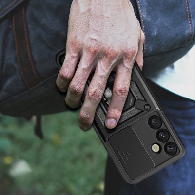 8. Hybrid Armor Camshield-Hülle mit Kameraabdeckung und Metallring für Samsung Galaxy S25+ – Schwarz