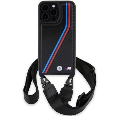 2. BMW M Edition Carbon Tricolor Lines & Strap Hülle für iPhone 15 Pro Max – Schwarz