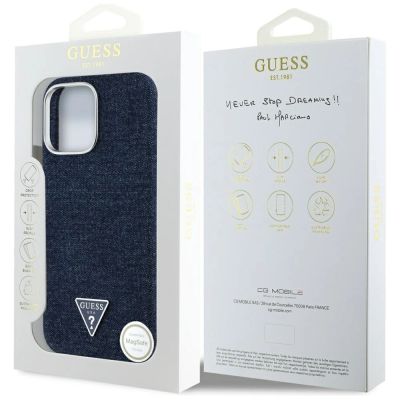 8. Guess Denim Triangle Logo MagSafe iPhone 16 Pro Hülle - Blau