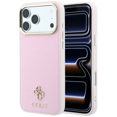 Guess Saffiano Small 4G & Classic Logo MagSafe Hülle für iPhone 18 Pro / 17 Pro – Rosa
