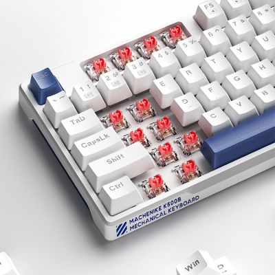 11. Machenike K500B-B87 Kabelgebundene mechanische Gaming-Tastatur mit Hintergrundbeleuchtung, rote Schalter - Weiß