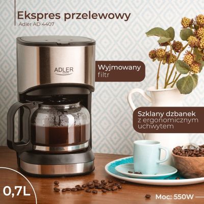 10. Adler AD 4407 Filterkaffeemaschine (550W; schwarz)