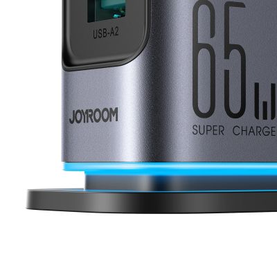 6. Joyroom JR-TCM02 Multiport-GaN-Ladegerät 65W EU 4x USB-C 2x USB-A - Dunkelgrau