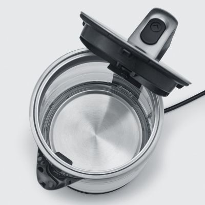 5. Severin Wasserkocher aus Glas und Stahl, 1,7 l, verdecktes Heizelement, Strix-Steuerung, Kabeleinführung, Wasserstandsanzeige, 2200 W, WK3420