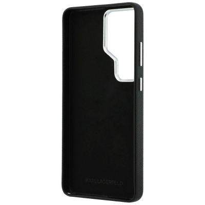 7. Karl Lagerfeld Schutzhülle mit genarbtem Logo aus Metallharz für Samsung Galaxy S26 Ultra – Schwarz