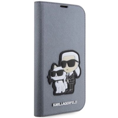 5. Karl Lagerfeld KLBKP14XSANKCPG iPhone 14 Pro Max 6,7" Bücherregal Silber/Silber Saffiano Karl & Choupette