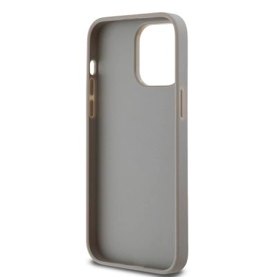 7. DKNY Lederhülle mit Monostreifen und Metalllogo für iPhone 14 Pro Max – Beige