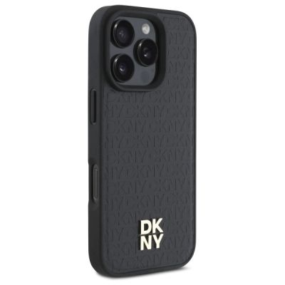 4. DKNY Repeat Pattern Stack Logo MagSafe-Hülle für iPhone 16 Pro – Schwarz