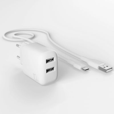 4. Puro PROLITE 10W 2x USB-A Wandladegerät + USB-A - USB-C Kabel 1,2m - weiß