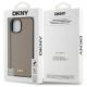 8. DKNY MagSafe iPhone 15 Hülle mit genarbtem Metalllogo – Beige