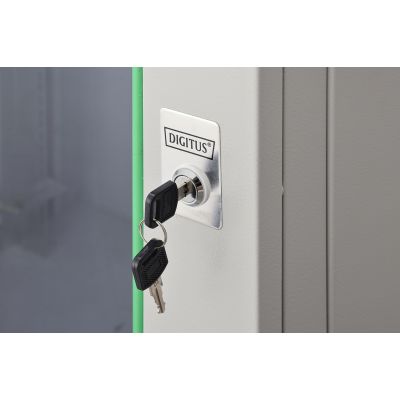 43. Digitus DYNAmic 19" 16HE Wand-Netzwerkschrank 600x450 mm, Glastür, grau, ungeteilt, montiert, 60 kg
