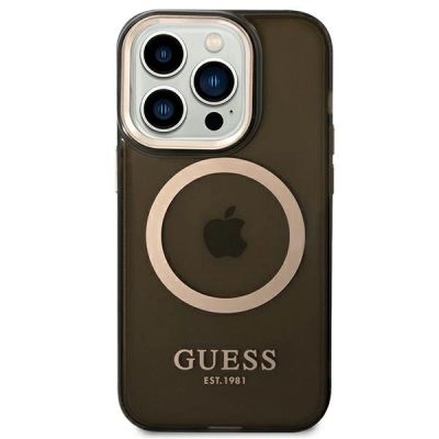 3. Guess GUHMP14LHTCMK iPhone 14 Pro 6,1" schwarz/schwarzes Hartschalenetui Gold Outline Translucent MagSafe