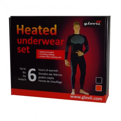 6. GLOVII Beheizbares Thermoaktiv-Unterwäsche-Set, Sweatshirt und Hose, Größe L, Schwarz, inklusive Batterien und Ladegerät, GXBL