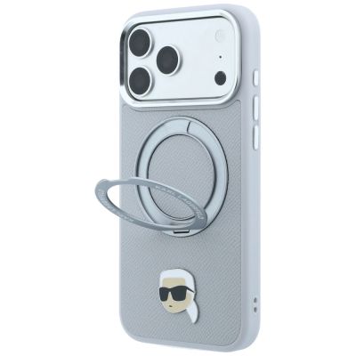 2. Karl Lagerfeld mit Ringständer 360°-Karl-Kopf-Pin MagSafe-Hülle für iPhone 18 Pro / 17 Pro – Grau