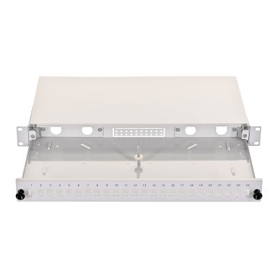 2. Alantec Glasfaserverteilerkasten 24xSC Simplex / 24xLC Duplex 19" 1U mit Frontplatte und Montagezubehör (Verschraubungen, Bänder), erweiterbar (FOP-1U-24SCS-S)