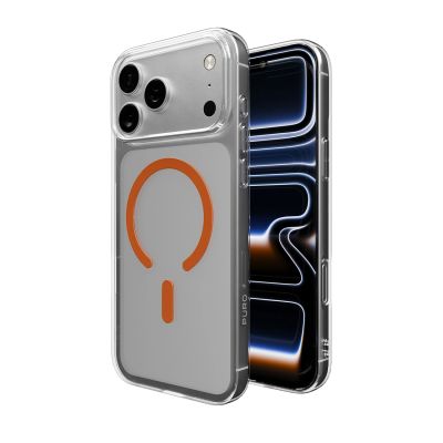 4. Puro Lite Mag TPU+PC Hülle kompatibel mit MagSafe für iPhone 17 Pro - Transparent mit orangefarbenem Ring