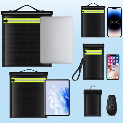 2. Set mit 5 feuerfesten RFID-Blockiertaschen OTN-5R mit Griff und Reflektor – Schwarz