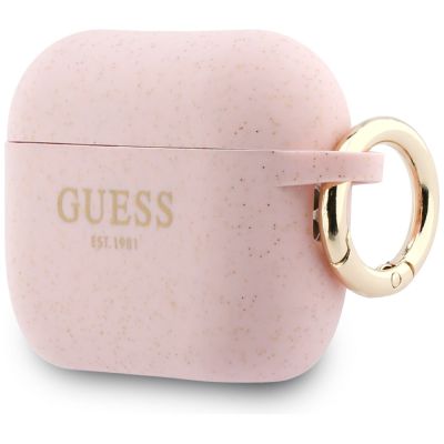 3. Guess Silikon-Glitzerringhülle für AirPods Pro 3 – Pink