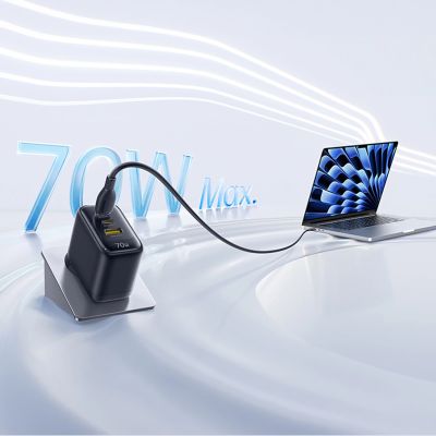7. Baseus EnerFill FE22 70W Wandladegerät 2 x USB-C + USB-A - Schwarz