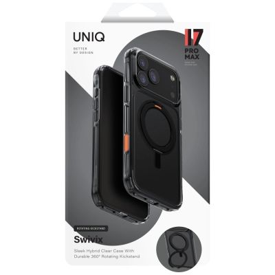 6. Uniq Swivix Drehbarer Ständer 360 Hülle für iPhone 17 Pro Max - Schwarz