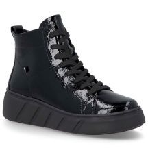 Schwarze Plateau-Ankle-Boots aus Lackleder für Damen, Rieker W2661-01