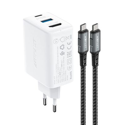 2. Acefast 2in1 Ladegerät GaN 65W USB Typ C / USB, Adapter Adapter HDMI 4K @ 60Hz (Set mit Kabel) weiß (A17 weiß)