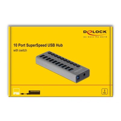 4. Externer USB 3.0-Hub von Delock mit 10 Ports und Schaltern