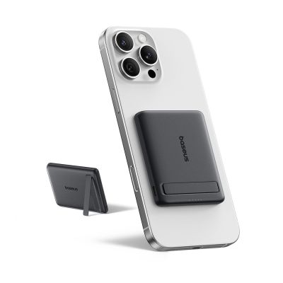 2. Baseus PicoGo AM31 Qi2 5000mAh 20W MagSafe-kompatible Powerbank mit Ständer (mit schwarzem, einfach ummanteltem USB-C-Kabel, 30 cm) – Schwarz