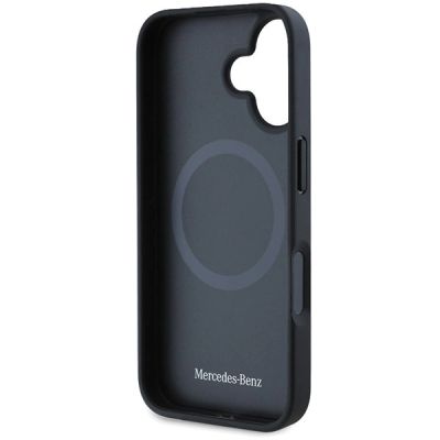 7. Mercedes MB Blue Line Leder-MagSafe-Hülle für iPhone 16 – Schwarz