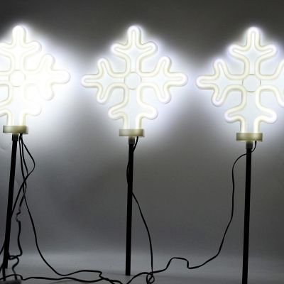 4. Dekorative Gartenleuchten, 3er-Set, Schneeflocken-Neon