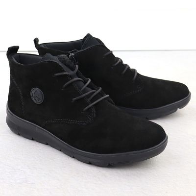 3. Damen-Lederstiefeletten aus schwarzem Veloursleder Rieker Z0022-00