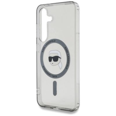 6. Karl Lagerfeld Button Karl Head Printed Logo MagSafe Samsung Galaxy S25 Hülle Schwarz