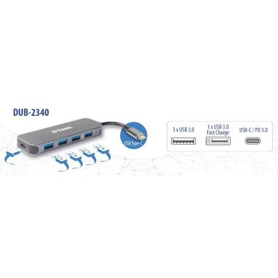 3. D-Link DUB-2340 USB-Typ-C Hubs und Konzentratoren 5000 Mbit/s Grau