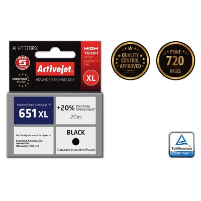 2. Activejet AH-651BRX Tinte (ersetzt HP 651 C2P10AE; Premium; 20 ml; schwarz)